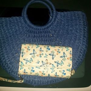 LuLu Dharma 1/2moon Weaved Top Handle Bag With Bonus Butterfly 🦋 WRISTLET NWT